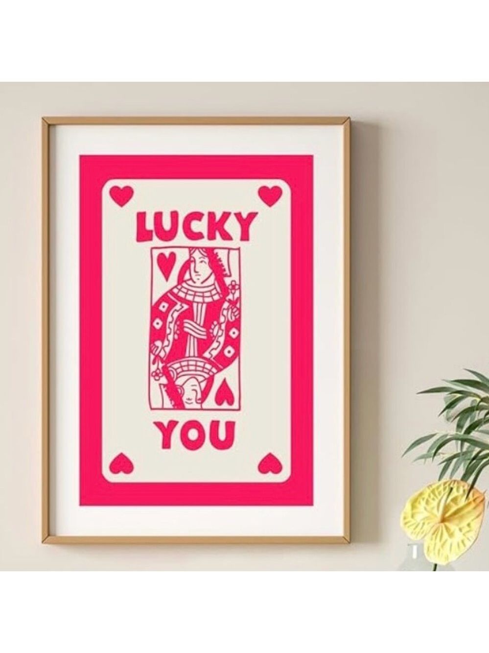 "Lucky You" Hot Pink Queen of Hearts Canvas Wall Art | Trendy Preppy Decor